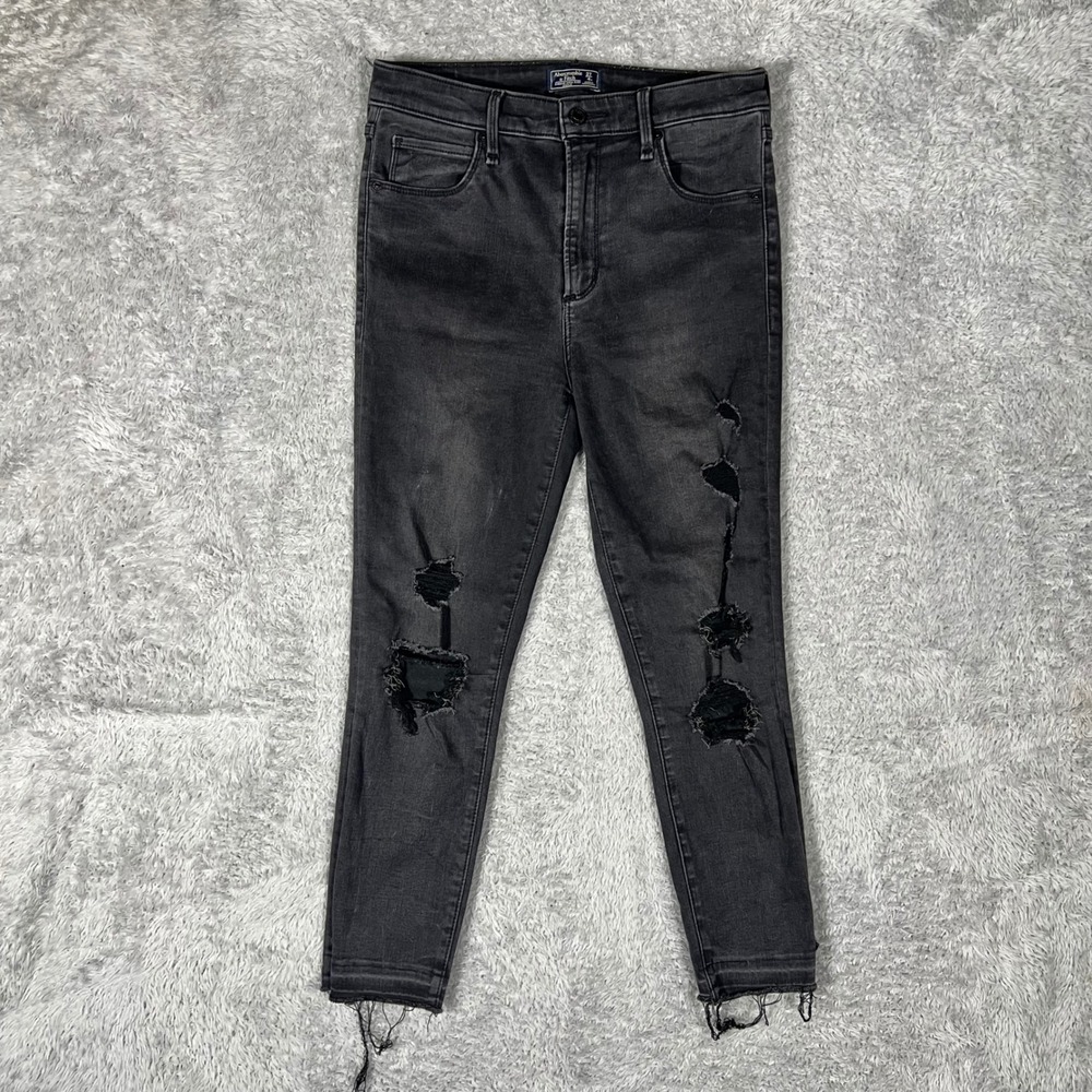 Abercrombie & Fitch Simone High Rise Ankle Distressed Black Skinny Jeans 27 4S